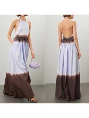 A.L.C. ALC Blair Fudge & Sky Blue Tie Dye Halter Maxi Dress w/ Open Back (Sz 10)